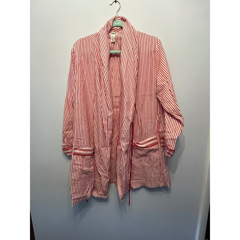 Victorias Secret PINK Red White Striped Robe Shawl Collar M/L Loungewear